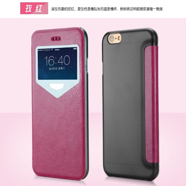 Lastest Extreme Luxury Ultra Thin Flip Leather Case For Iphone 6 S 32213398218-5-Hot Pink