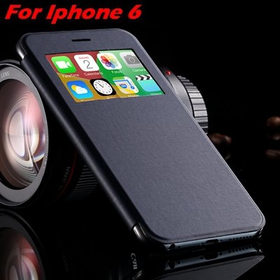For Iphone 6 Leather Case Front Window View Pu Leather Case For Ip 32256469102-8-Navy Blue For I6