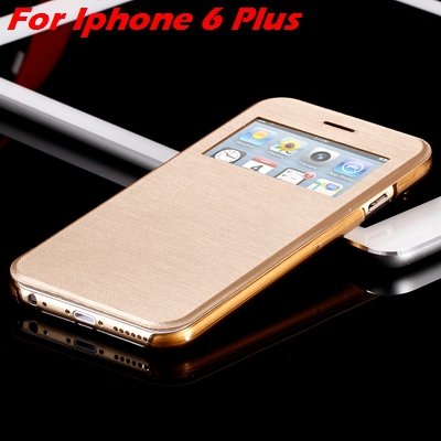 For Iphone 6 Leather Case Front Window View Pu Leather Case For Ip 32256469102-16-Gold For I6 Plus