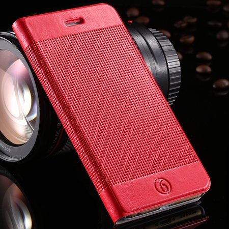 Gold Luxury Elegent Grid Pattern Flip Leather Case For Iphone 6 4. 32213365686-3-Red