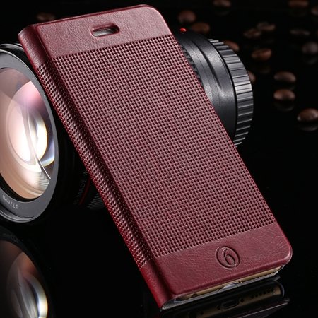 Gold Luxury Elegent Grid Pattern Flip Leather Case For Iphone 6 4. 32213365686-5-Wine Red