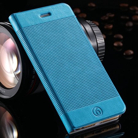 Gold Luxury Elegent Grid Pattern Flip Leather Case For Iphone 6 4. 32213365686-7-Sky Blue