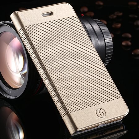 Gold Luxury Elegent Grid Pattern Flip Leather Case For Iphone 6 4. 32213365686-11-Gold