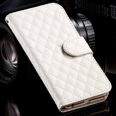 For Iphone 6 Case Vintage Luxury Sheapskin Grid Flip Leather Case 32258496057-2-White