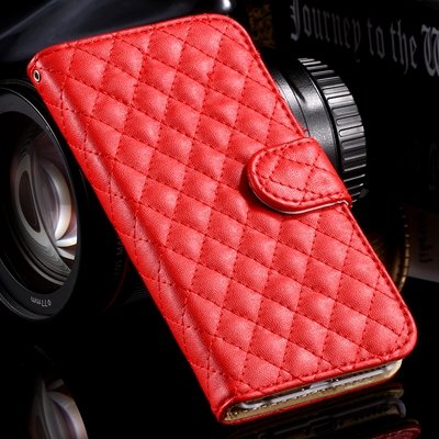 For Iphone 6 Case Vintage Luxury Sheapskin Grid Flip Leather Case 32258496057-3-Red