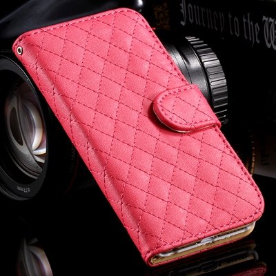 For Iphone 6 Case Vintage Luxury Sheapskin Grid Flip Leather Case 32258496057-4-Hot Pink