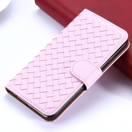 2015 Newest Cute Girl'S Pink Weave Flip Pu Leather Case For Iphone 32271815169-4-Pink