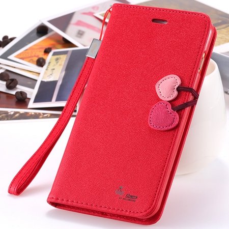 New Arrival Cherry Luxury Leather Case For Iphone 6 Plus Flip Stan 2054471028-2-Red