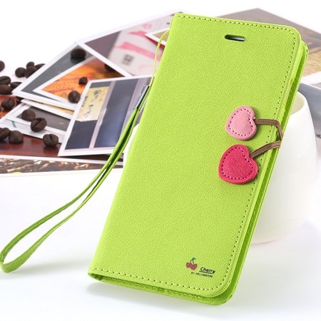 New Arrival Cherry Luxury Leather Case For Iphone 6 Plus Flip Stan 2054471028-3-Green