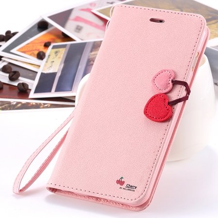 New Arrival Cherry Luxury Leather Case For Iphone 6 Plus Flip Stan 2054471028-5-Pink