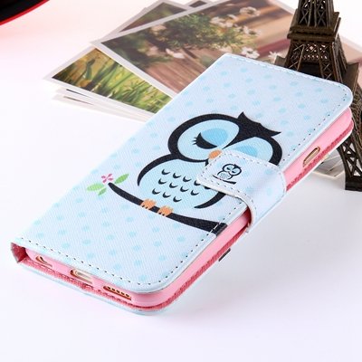 Girl'S Cute Pink Leather Case For Iphone 6 Plus Flip Cases Stand C 32254589707-3-Sky Blue Owls