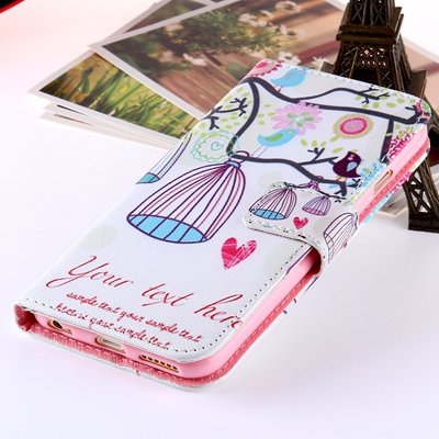 Girl'S Cute Pink Leather Case For Iphone 6 Plus Flip Cases Stand C 32254589707-4-Brid Cage