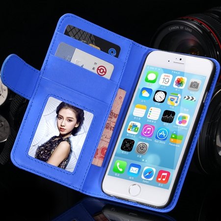 2014 Hot Retro Photo Frame Flip Pu Leather Case For Iphone 6 Plus 32213753290-5-Blue