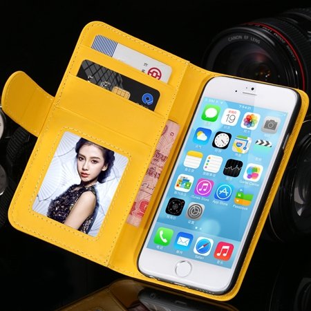 2014 Hot Retro Photo Frame Flip Pu Leather Case For Iphone 6 Plus 32213753290-6-Yellow