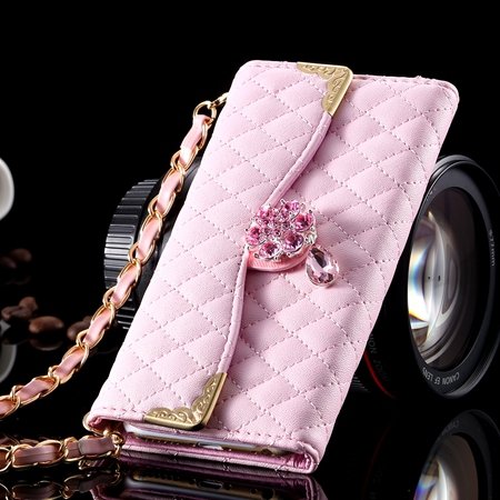 For Iphone 6 Plus Wallet Case Retro Luxury Shiny Gold Diamond Grid 32267999985-7-Pink