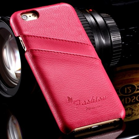 For Iphone 6 Plus Hard Back Case Luxury Lychee Genuine Leather Cas 32270451064-4-Hot Pink