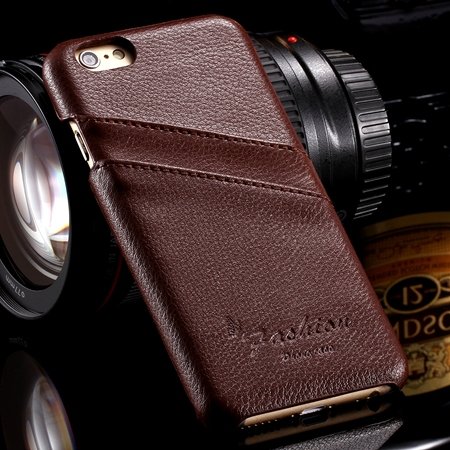 For Iphone 6 Plus Hard Back Case Luxury Lychee Genuine Leather Cas 32270451064-5-Brown