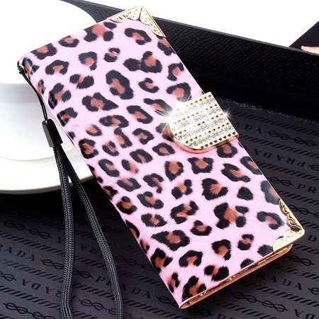 For Iphone 6 Plus Diamond Case Luxury Shinny Leopard Pu Leather Ca 32271763316-2-Pink