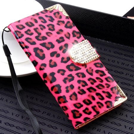 For Iphone 6 Plus Diamond Case Luxury Shinny Leopard Pu Leather Ca 32271763316-5-Hot Pink