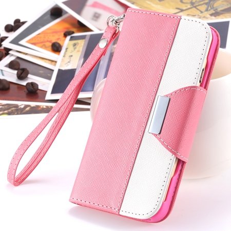 2014 Hot Double Color Flip Pu Leather Case For Iphone 6 Plus 5.5"" 2054281808-1-Pink and White