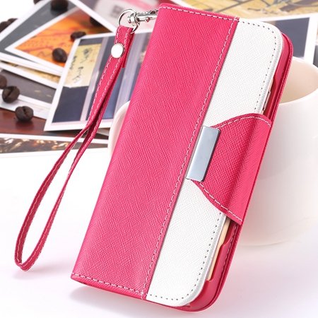 2014 Hot Double Color Flip Pu Leather Case For Iphone 6 Plus 5.5"" 2054281808-2-Hot Pink and White