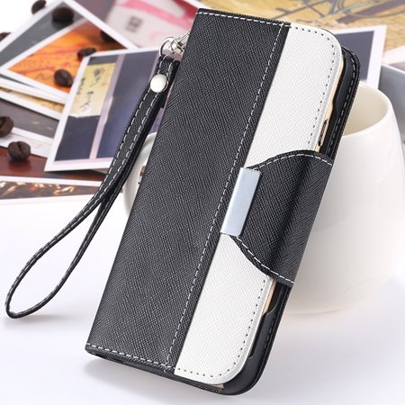 2014 Hot Double Color Flip Pu Leather Case For Iphone 6 Plus 5.5"" 2054281808-5-Black and White