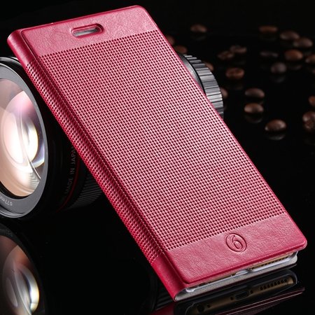 Luxury Retro Red Grid Pattern Pu Flip Leather Case For Apple Iphon 32226170304-3-Hot Pink