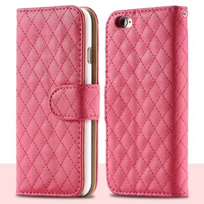 For Iphone 6 Plus Case Retro Deluxe Sheapskin Grid Leather Case Fo 32257881049-4-Hot Pink