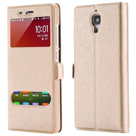 For Xiaomi4 Window View Cases Gold Retro Luxury Soft Silk Pu Leath 32284027604-3-Gold