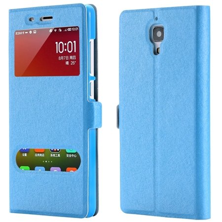 For Xiaomi4 Window View Cases Gold Retro Luxury Soft Silk Pu Leath 32284027604-4-Sky Blue