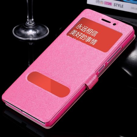 Luxury Soft Silk Pu Leather Case For Xiaomi Redmi Note Smart Windo 32283770203-5-Hot Pink