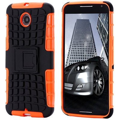 For Nexus 6 Hard Back Case Unique Slip-Proof Tough Kick-Stand Case 32294450416-5-Orange