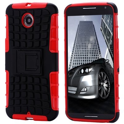 For Nexus 6 Hard Back Case Unique Slip-Proof Tough Kick-Stand Case 32294450416-6-Red