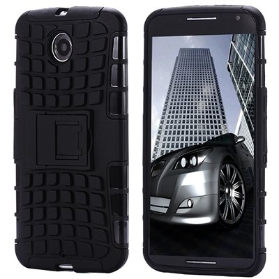 For Nexus 6 Hard Back Case Unique Slip-Proof Tough Kick-Stand Case 32294450416-7-Black