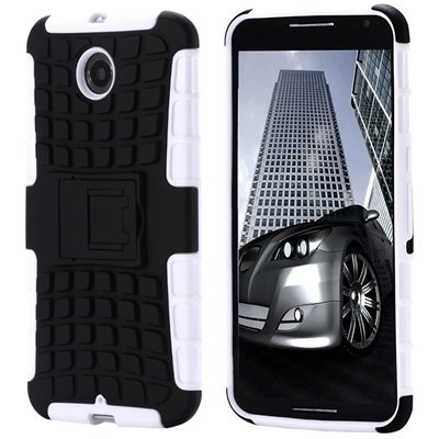 For Nexus 6 Hard Back Case Unique Slip-Proof Tough Kick-Stand Case 32294450416-8-White