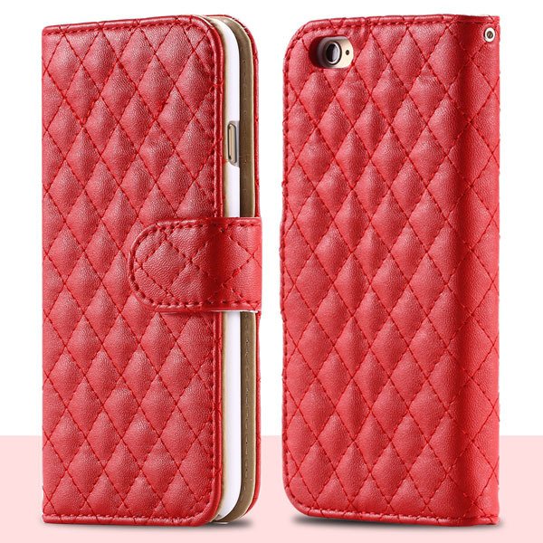 Classic Grid Structure Full Wallet Phone Cover For Iphone 6 4.7Inc 32241492900-3-red