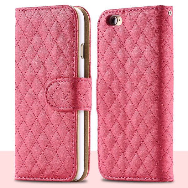 Classic Grid Structure Full Wallet Phone Cover For Iphone 6 4.7Inc 32241492900-4-hot pink