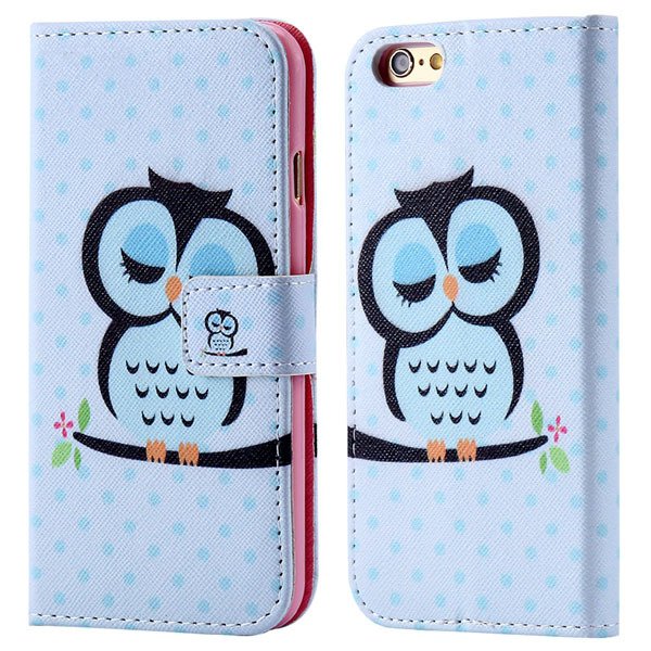 Luxury Mat Print Flip Cover For Iphone 6 4.7Inch Leather Case Stan 32247875125-3-sky blue owl