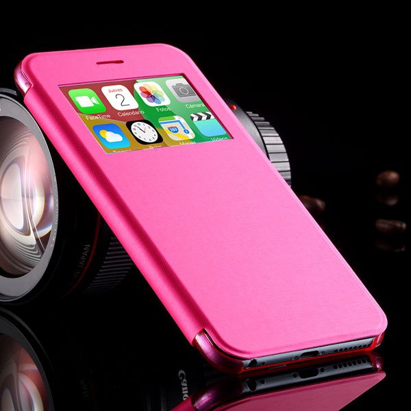 I6 Plus Window View Case For Iphone 6 Plus 5.5Inch Flip Pu Leather 32236780961-3-hot pink