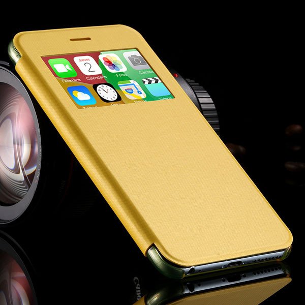 I6 Plus Window View Case For Iphone 6 Plus 5.5Inch Flip Pu Leather 32236780961-5-yellow