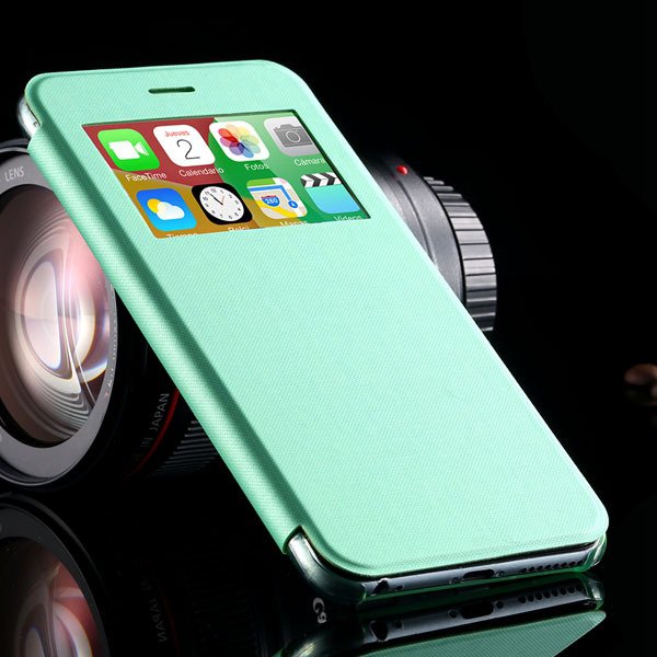I6 Plus Window View Case For Iphone 6 Plus 5.5Inch Flip Pu Leather 32236780961-6-green