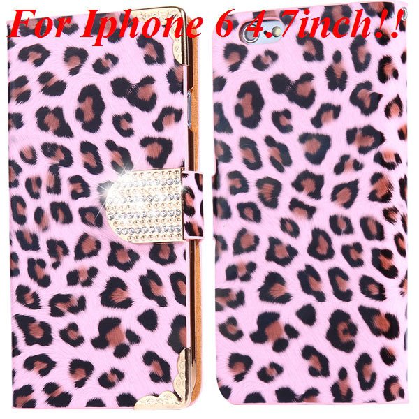 For Iphone 6 Bling Diamond Leather Case Flip Leopard Full Cover Fo 32258215017-2-pink for iphone 6