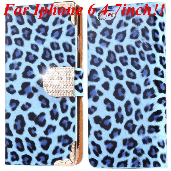 For Iphone 6 Bling Diamond Leather Case Flip Leopard Full Cover Fo 32258215017-3-sky blue for iphone