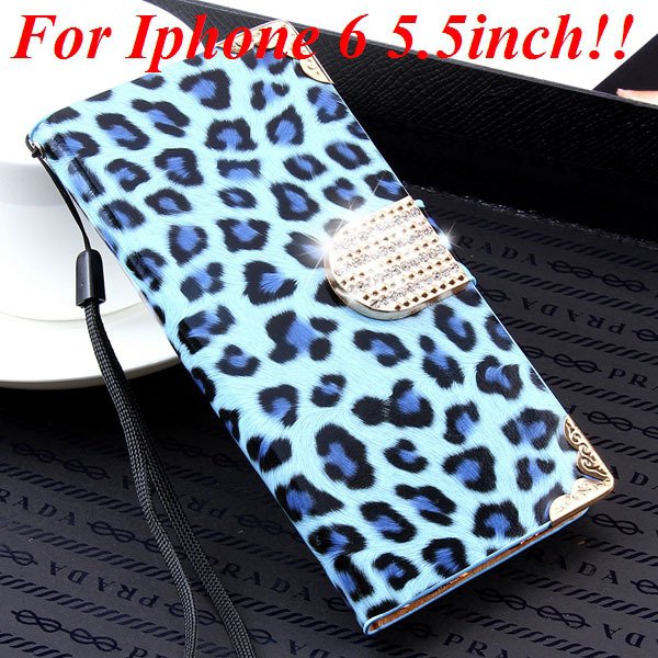 For Iphone 6 Bling Diamond Leather Case Flip Leopard Full Cover Fo 32258215017-8-sky blue for plus