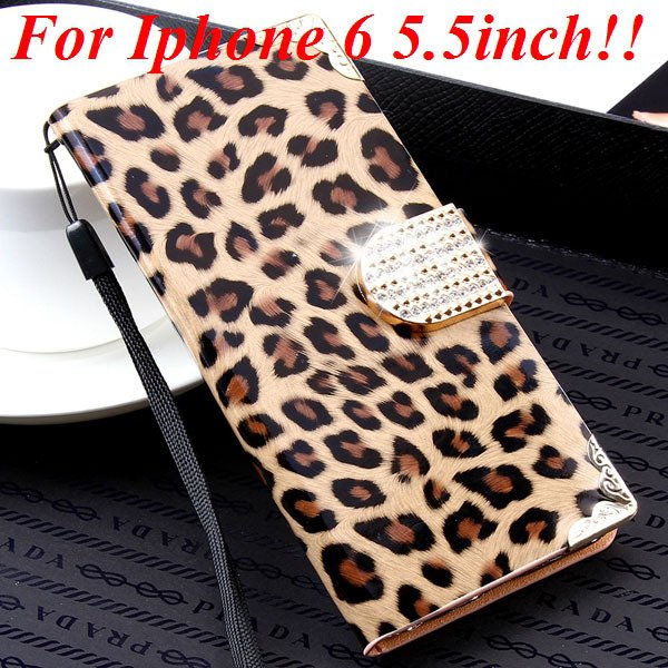 For Iphone 6 Bling Diamond Leather Case Flip Leopard Full Cover Fo 32258215017-9-brown for plus