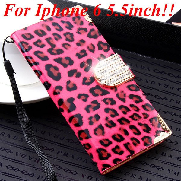 For Iphone 6 Bling Diamond Leather Case Flip Leopard Full Cover Fo 32258215017-10-hot pink for plus