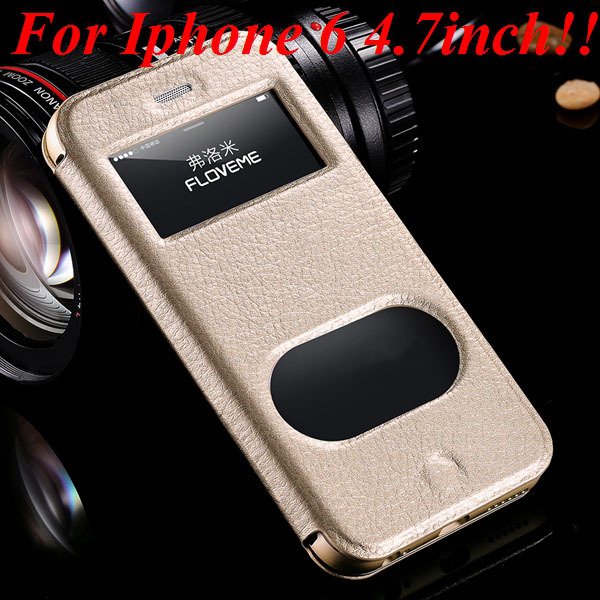 I6/6 Plus Dual Window Case Luxury Genuine Leather Cover For Iphone 32289636912-3-gold for iphone 6
