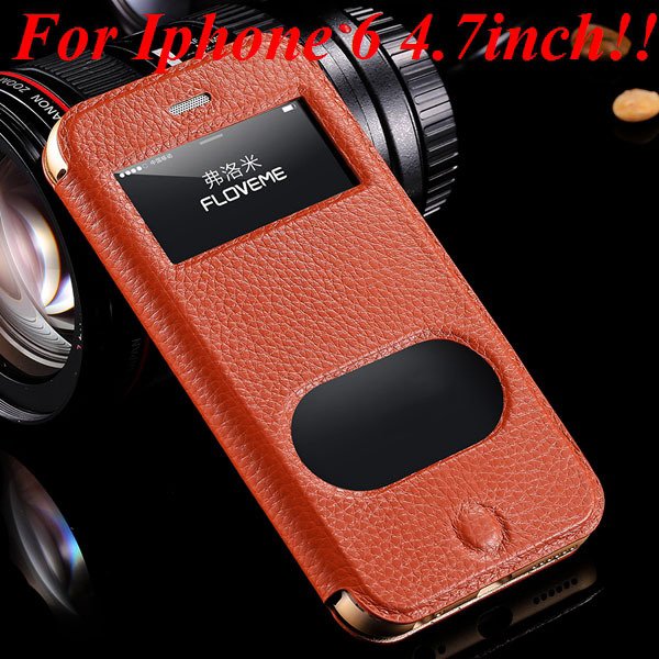 I6/6 Plus Dual Window Case Luxury Genuine Leather Cover For Iphone 32289636912-4-brown for iphone 6