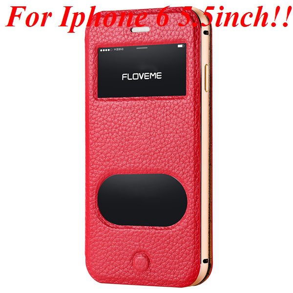 I6/6 Plus Dual Window Case Luxury Genuine Leather Cover For Iphone 32289636912-6-red for plus