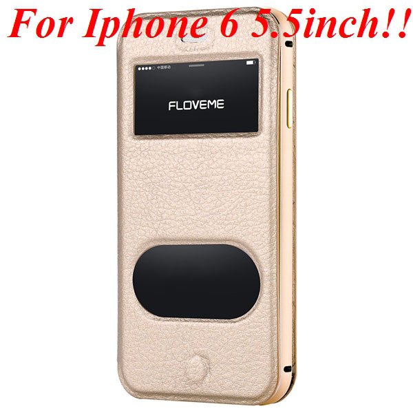 I6/6 Plus Dual Window Case Luxury Genuine Leather Cover For Iphone 32289636912-7-gold for plus
